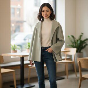 Vintage VALENTINO Open Front Short Mint Green Collared Coat US14 100% Angora